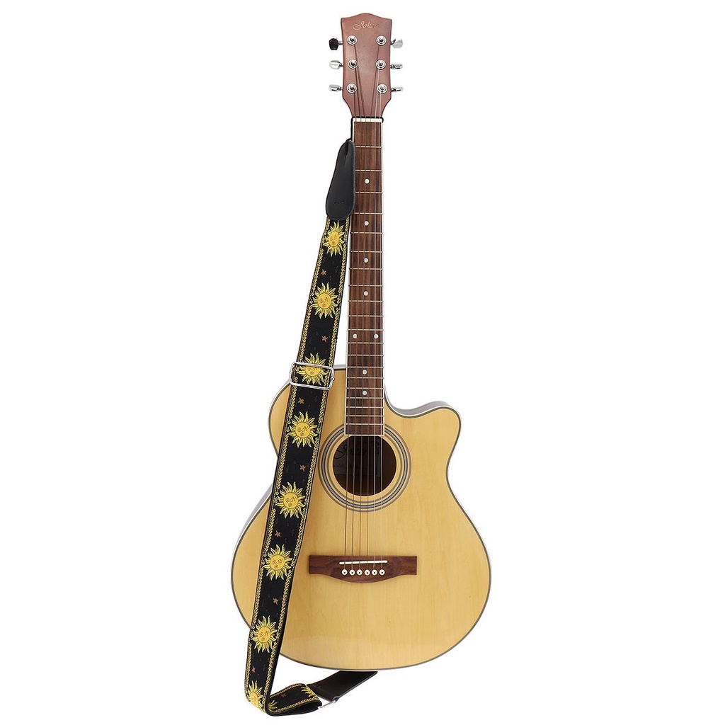 Strap Gitar Akustik / Elektrik / Bass Motif Bunga Matahari Bahan Kulit Asli Ukuran 168CM / 66.14 &quot;Sun Flower