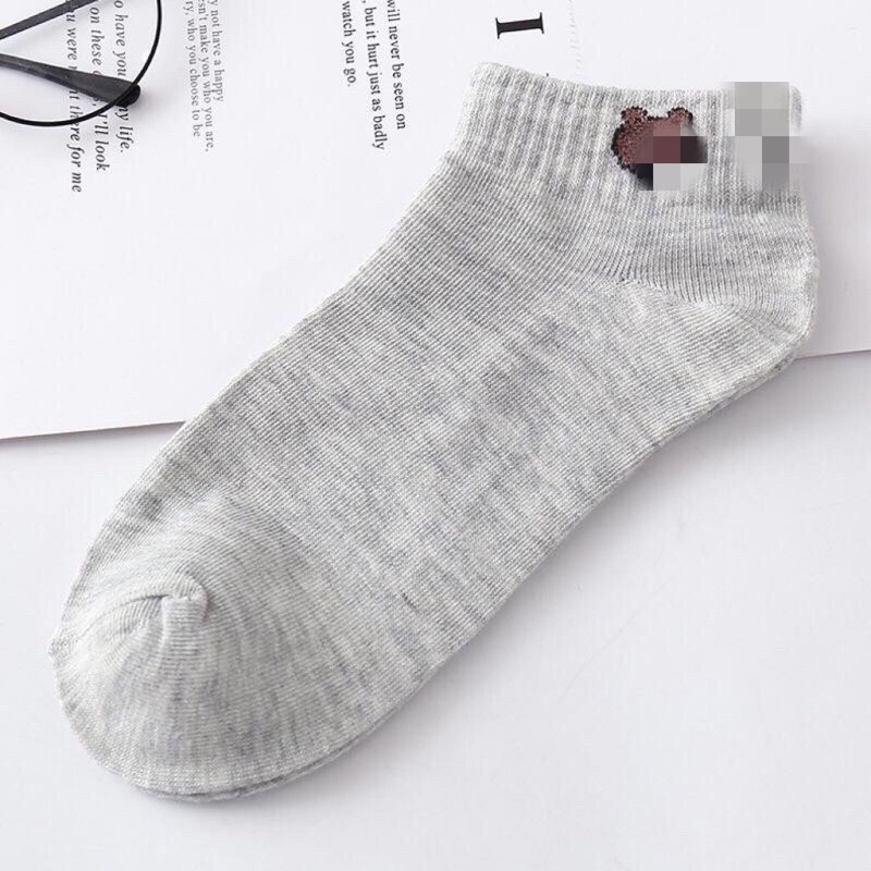MAYSTAR Kaos Kaki Fashion Unisex Motif Beruang Brown Wanita Pria Murah K1-Abu