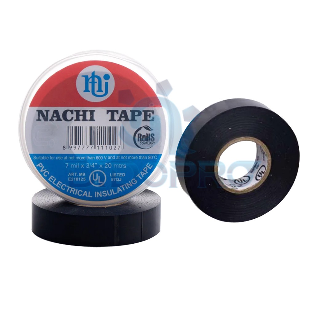 NACHI TAPE ISOLASI HITAM KECIL LAKBAN SELOTIP SOLATIP LISTRIK ELEKTRIK ELECTRICAL INSULATING KABEL