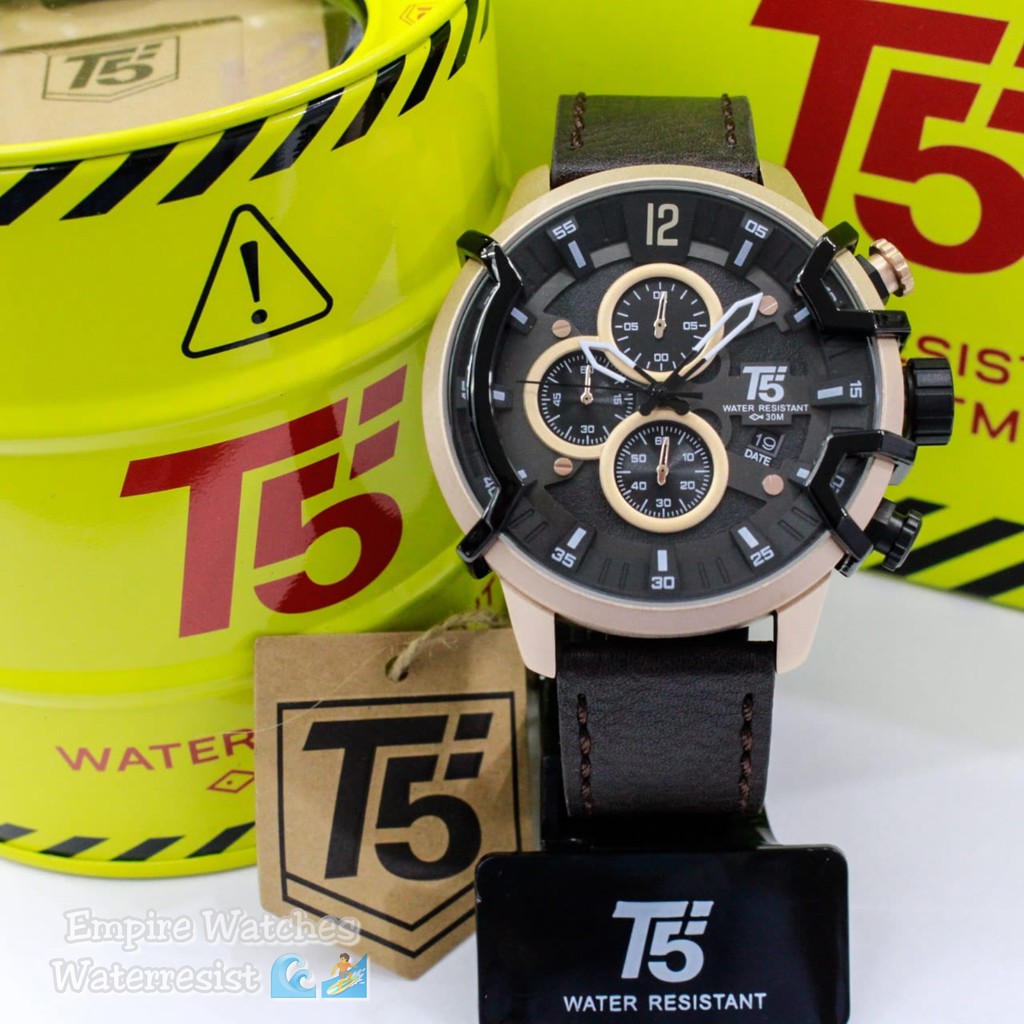 Jam Tangan T5 H3819G H3819 3819 Pria Cowok Analog Chrono dan Tanggal Aktif Strap Leather Original Wa