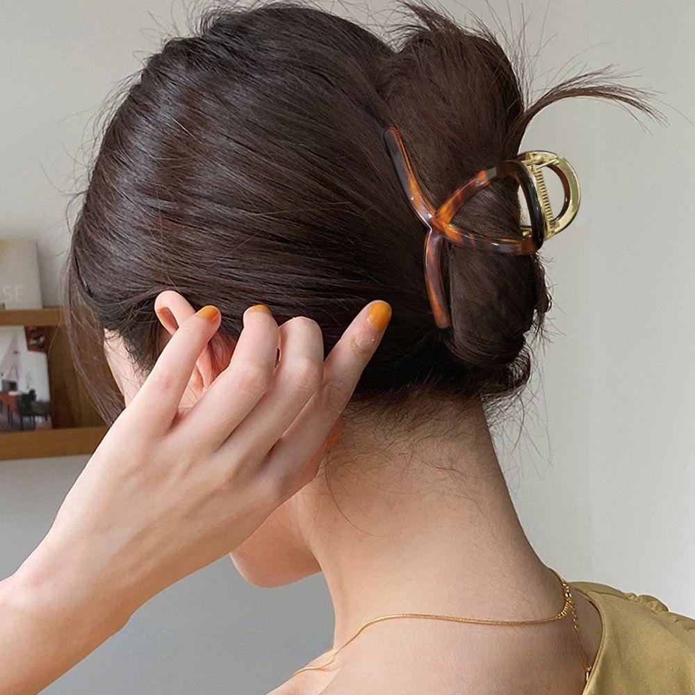 Needway  Wanita Cakar Rambut Elegan Hiasan Kepala Rambut Jepit Silang Asetat Temperamen Ponytail Holder