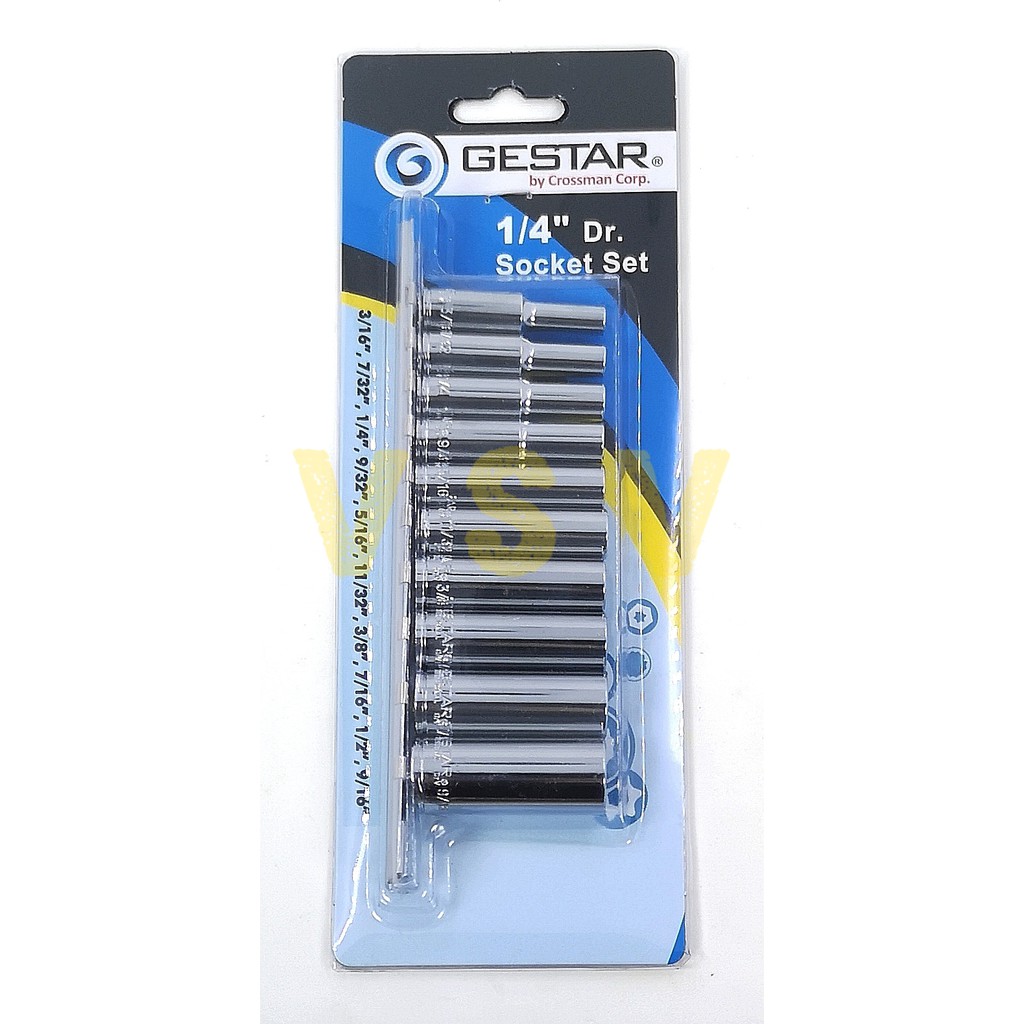 Gestar 1/4&quot; deep socket set 10pc SAE 12PT / kunci sok set / kunci sock 87-022/287-022