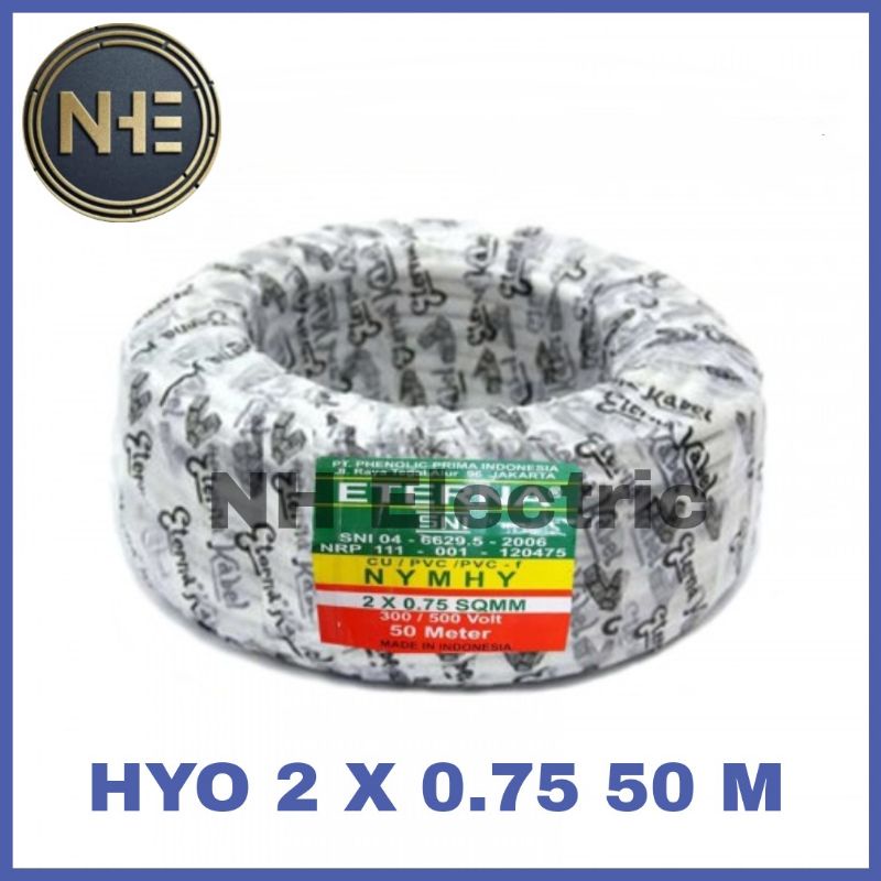 Kabel Eterna NymHyo 2x0,75mm Putih 50m - Kabel Listrik Eterna Serabut 2x0,75 White 50 Meter