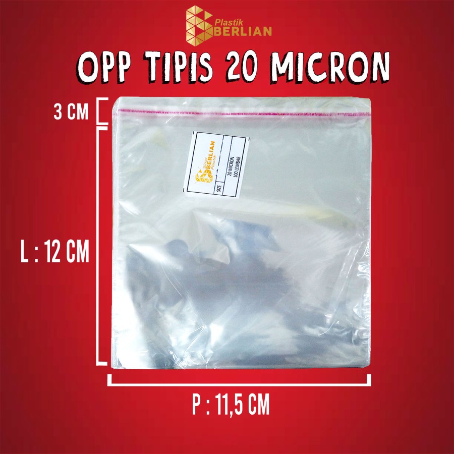 

11,5 x 12 cm Plastik OPP TIPIS (100 lbr) (lem/seal)