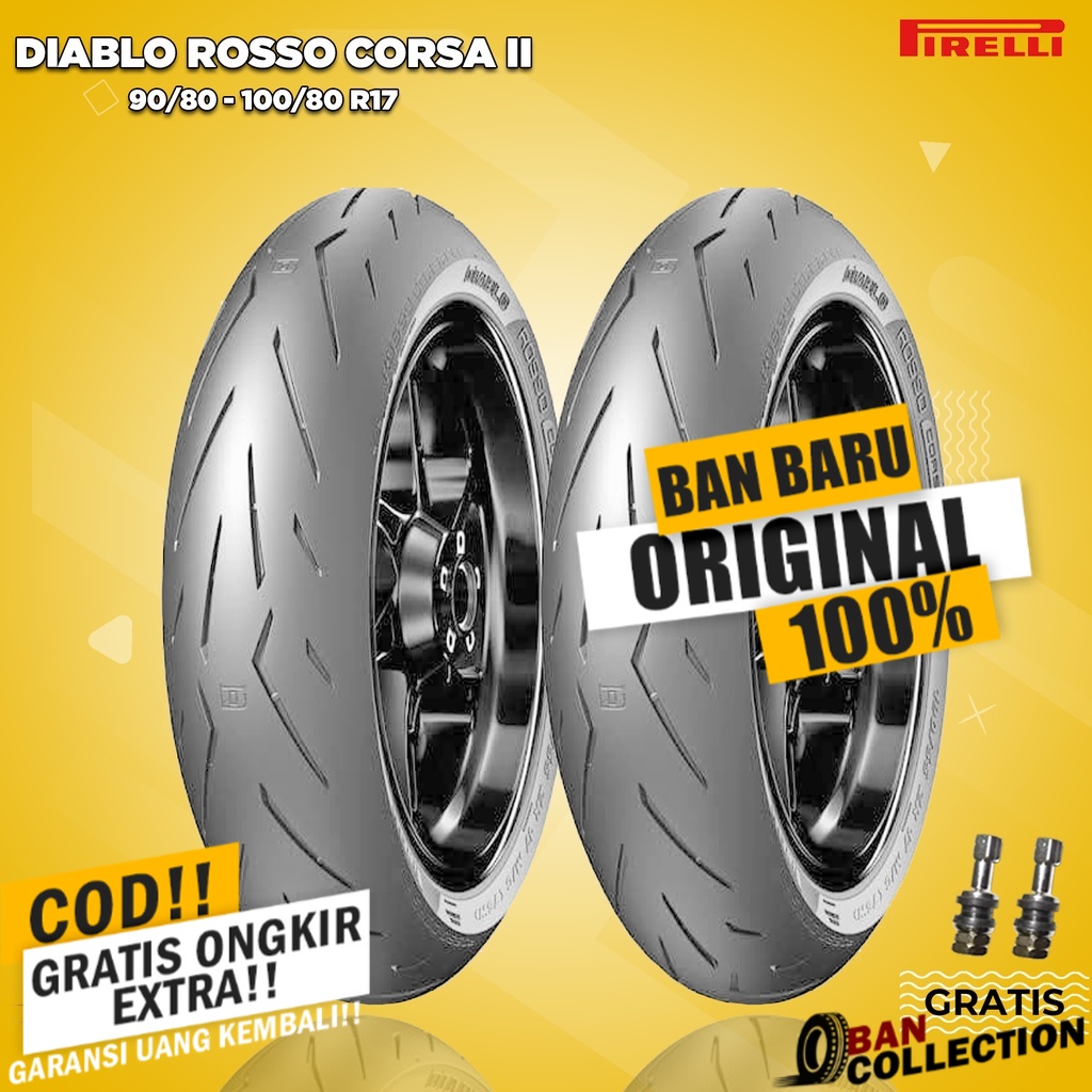 Paket Ban Motor MOGE // PIRELLI DIABLO ROSSO CORSA 2 90/80 - 100/80 Ring 17 Tubeless ban motor tuble