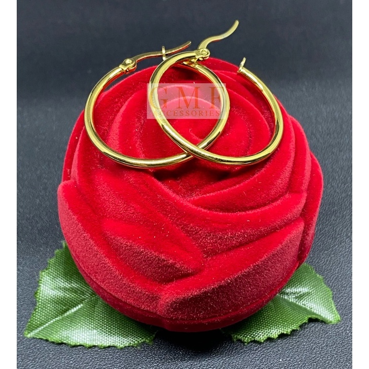 Anting Titanium Bulat Hoop Warna Emas Anting Gipsy Anti Karat Stainless Steel-3cm