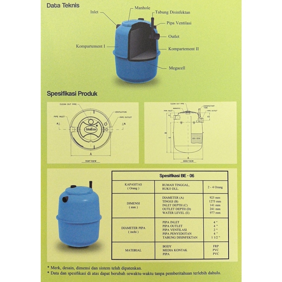 Septic Tank BIOECO atau Tangki Septic bioEco BE 06 ORIGINAL