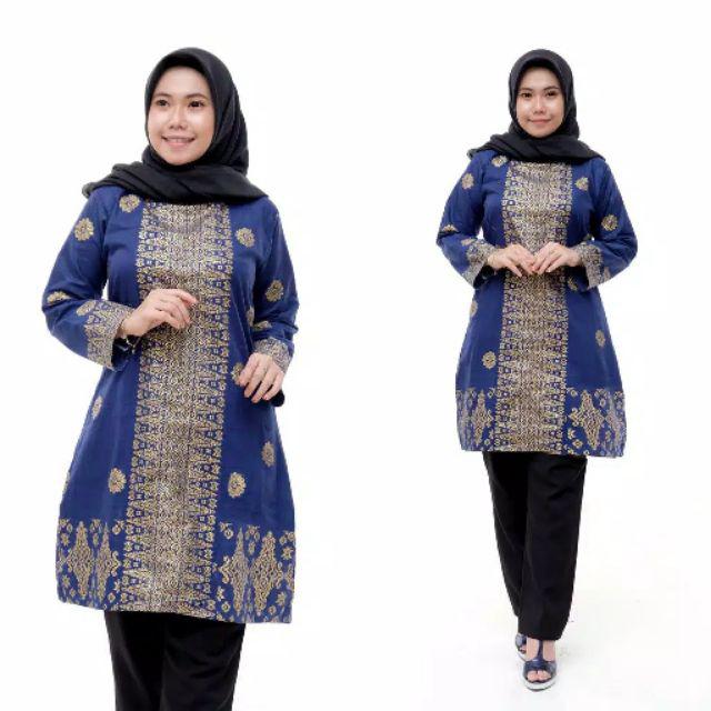 TUNIK BATIK WANITA MOTIF PRADA MATAHARI-T ASANTI BIRU