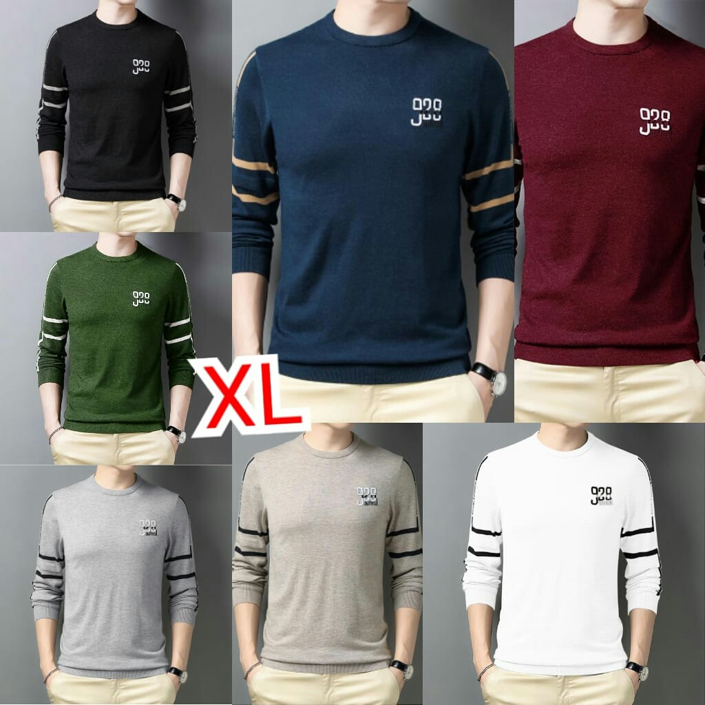 TERBARU Baju Kaos model sweater Pria Casual lengan panjang BJ VOGO motif bordir MG