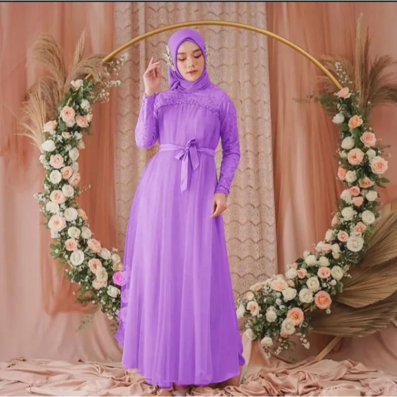 MAXI MIKAYLA/Outfit kondangan tille melingkar| gaun muslimah remaja | baju kondangan | gamis Brukat