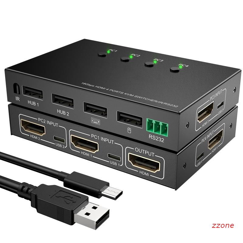 Zzz Reliable KVM Switch HDMI-Compatible Support Remote Control USB Output HDMI RS232