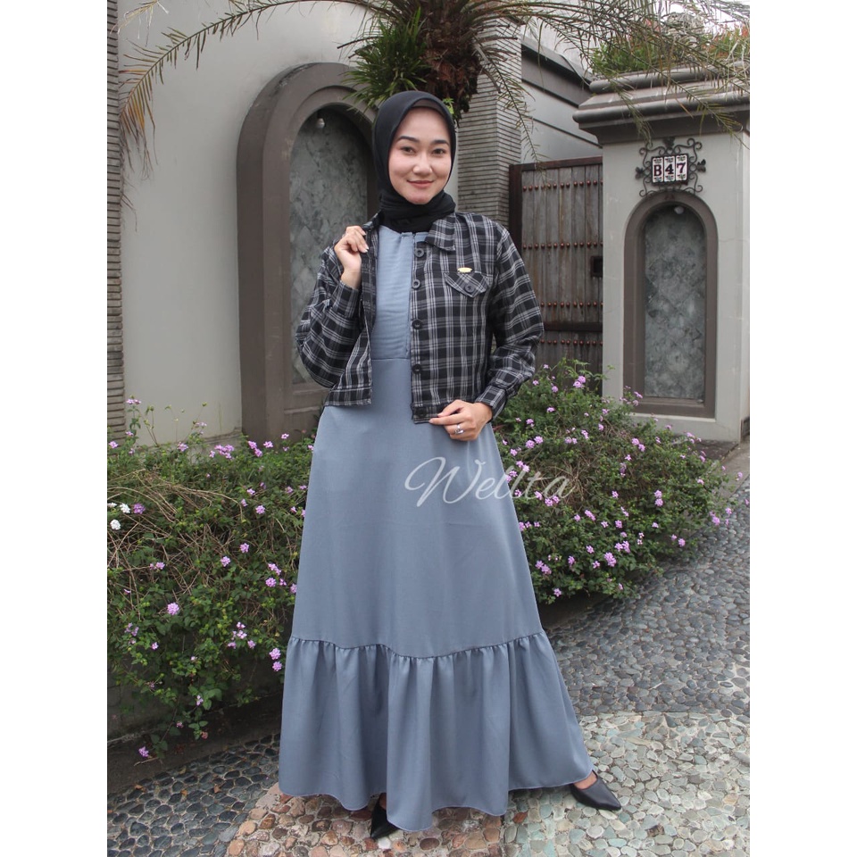 Dress set blezer MiLEA welta dan SAVANA zahin crop top katun motif kotak stylish Korean look vintage