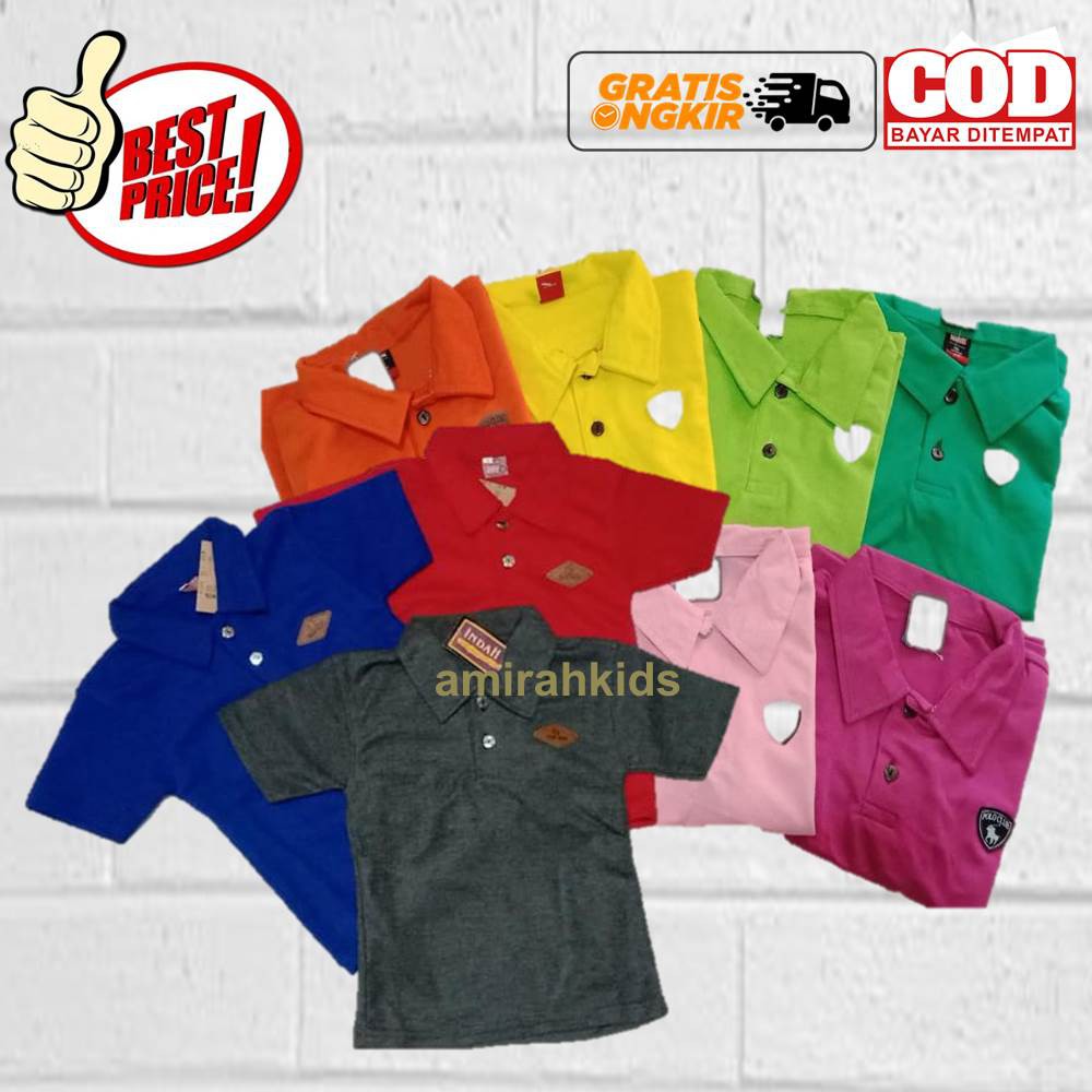 Kaos Kerah Anak Laki Laki usia 1 2 3 4 5 6 7 8 Size S M L XL Warna Merah Hijau Abu Kuning Biru Putih