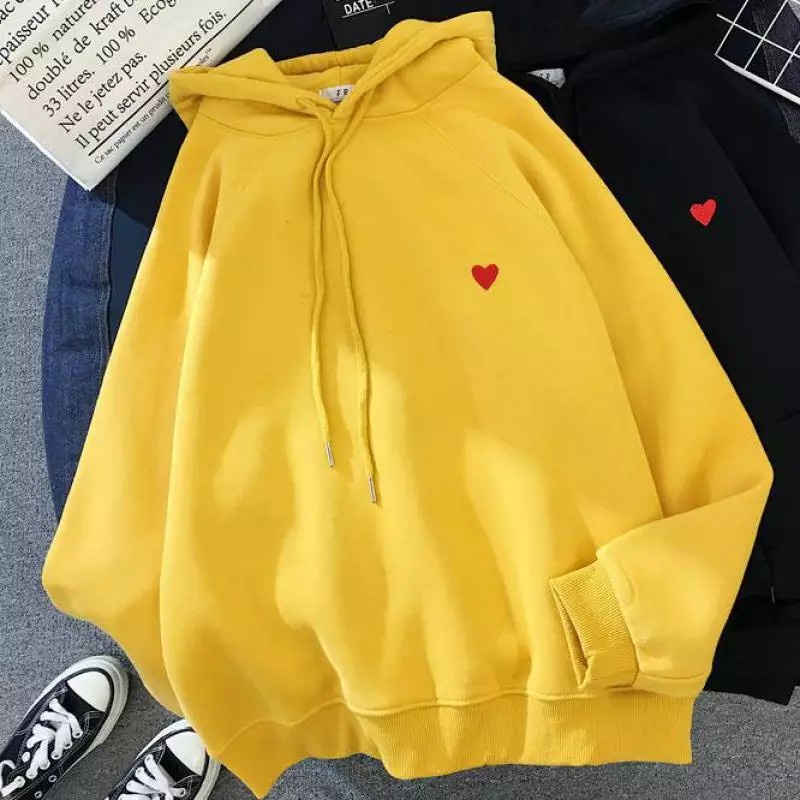 Parisdivarious Sweater Hoodie Jemper Love Kecil Bahan Fleece Size S - XXL (Pria &amp; Wanita)