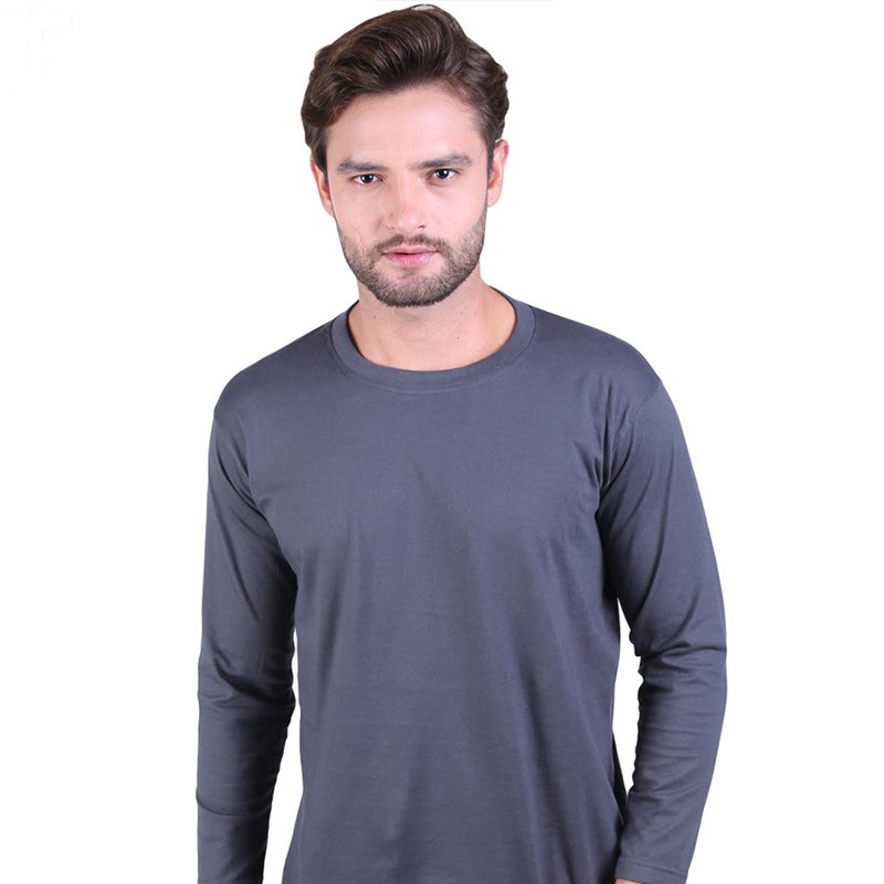 ABU TUA SOLID LENGAN PANJANG LONG SLEEVE KAOS POLOS KATUN COMBED 30s REAKTIF PRIA & WANITA  - PLS