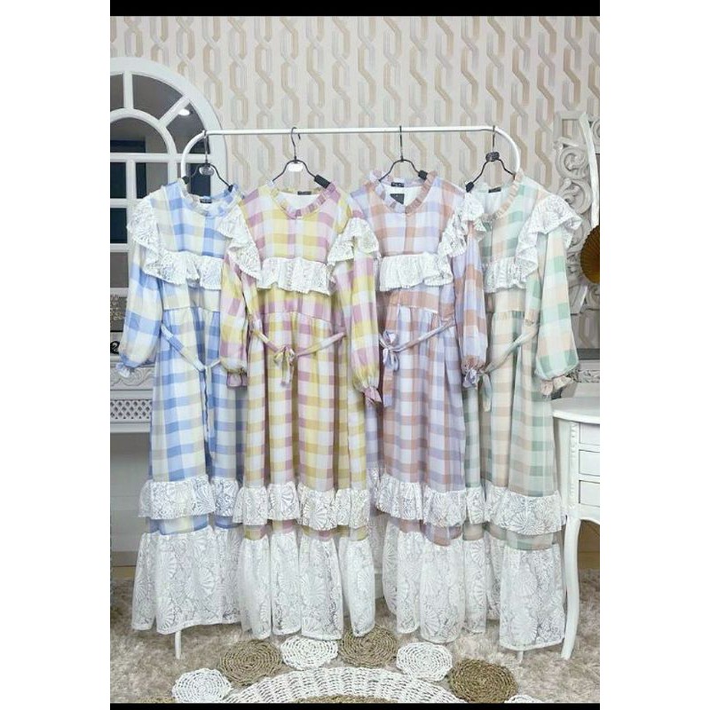 Gamis Meijiewang / Dress Meijiewang kotak renda