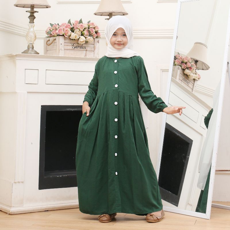 GAMIS ANAK PEREMPUAN RAYON POLOS TERBARU FULL KANCING USIA 8-11 TAHUN