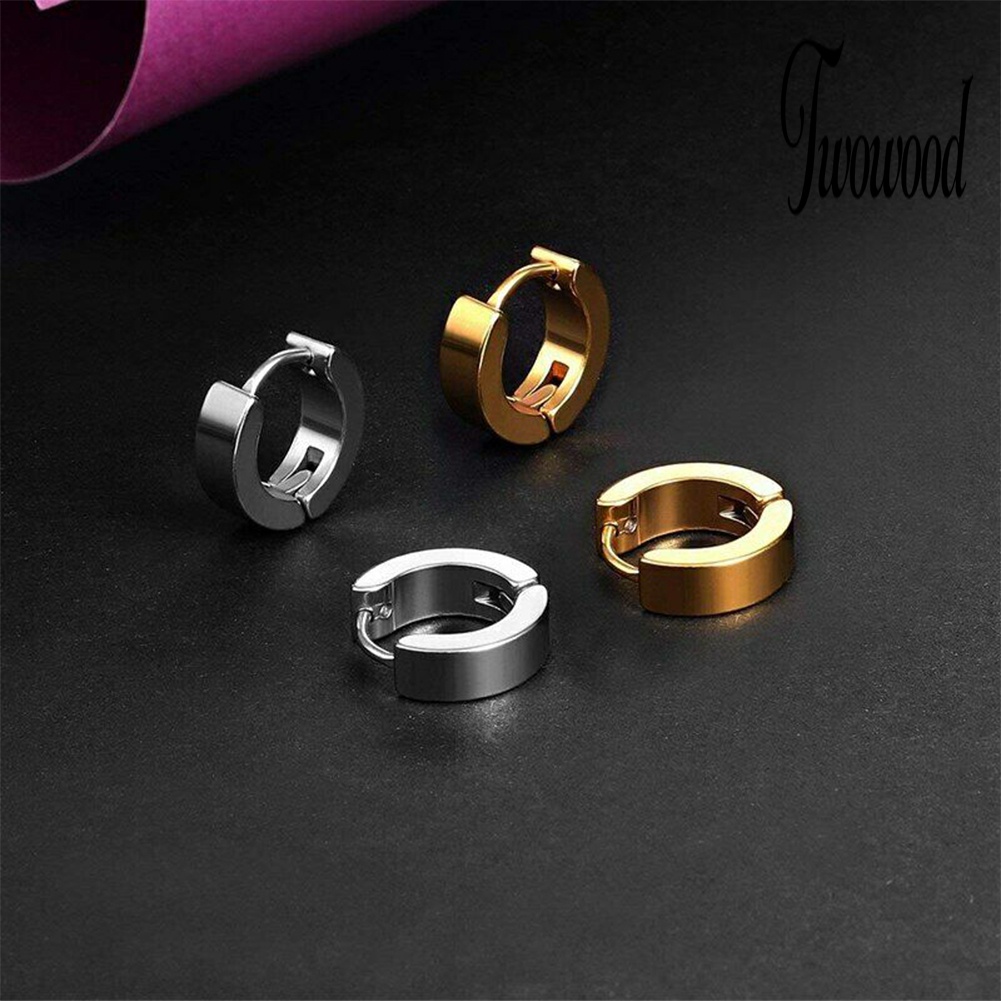 1 Pasang Anting Hoop Huggie Bahan Stainless Steel Gaya Kasual Untuk Pria