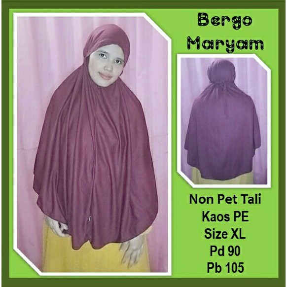(Bergo Kaos Tali XL) JILBAB BERGO MARYAM KAOS / Jilbab Kaos Instan Non Pet Tali Jilbab Bergo Maryam 