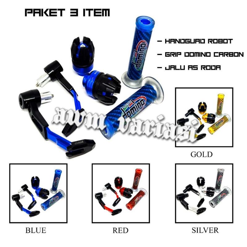 Paket 3in1 Proguard Robot + Handgrip Domino Carbon + Jalu As Naga Universal Untuk Semua Jenis Motor