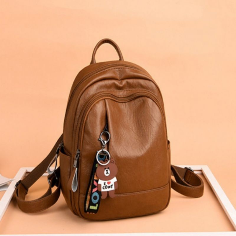 Stylish Ransel wanita bahan kulit bisa cod gratis gantungan boneka