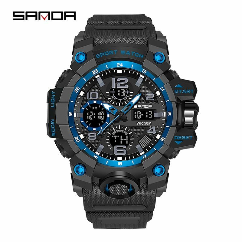 JAM TANGAN SANDA 6021 Jam Tangan Pria Digital Analog Tali Rubber Chronograph Anti Air