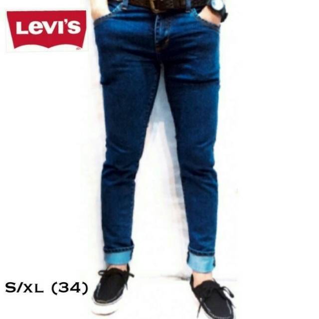 celana jeans hitam skinny \\u002F slimfit panjang pria - DC - Levis - Lois -