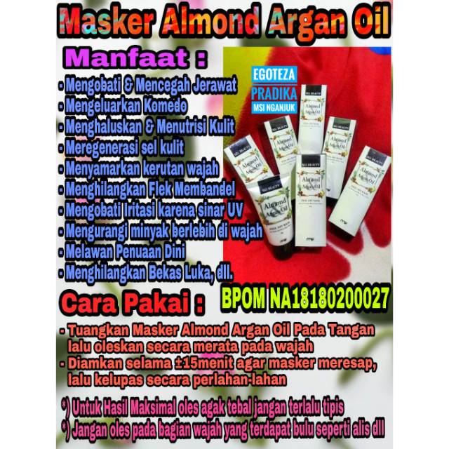 MASKER ALMOND ARGAN OIL MSI TERLARIS PIN new member penghilang komedo