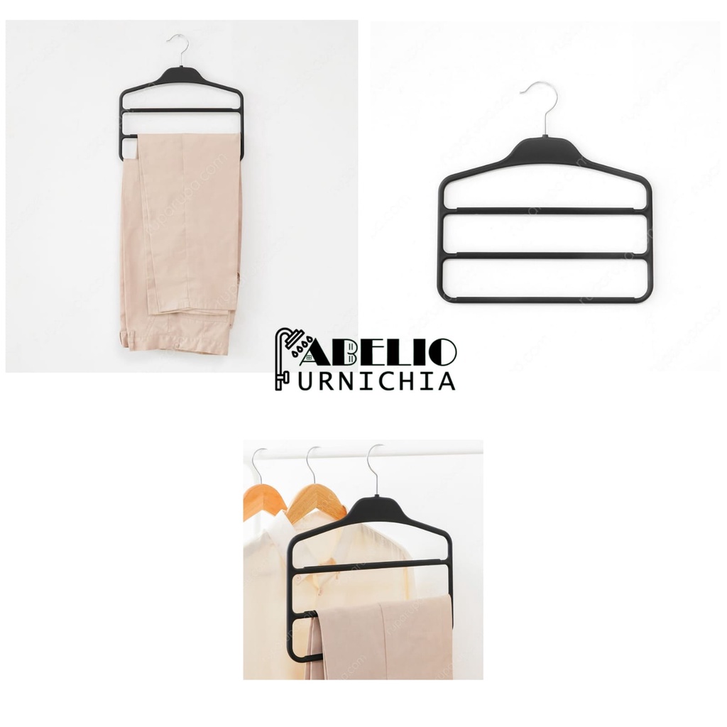 Hanger Celana Non Slip 3 Tingkat / gantungan celana anti slip / kastok celana / NON SLIP PANTS HANGER W/ 3 BARS BLACK