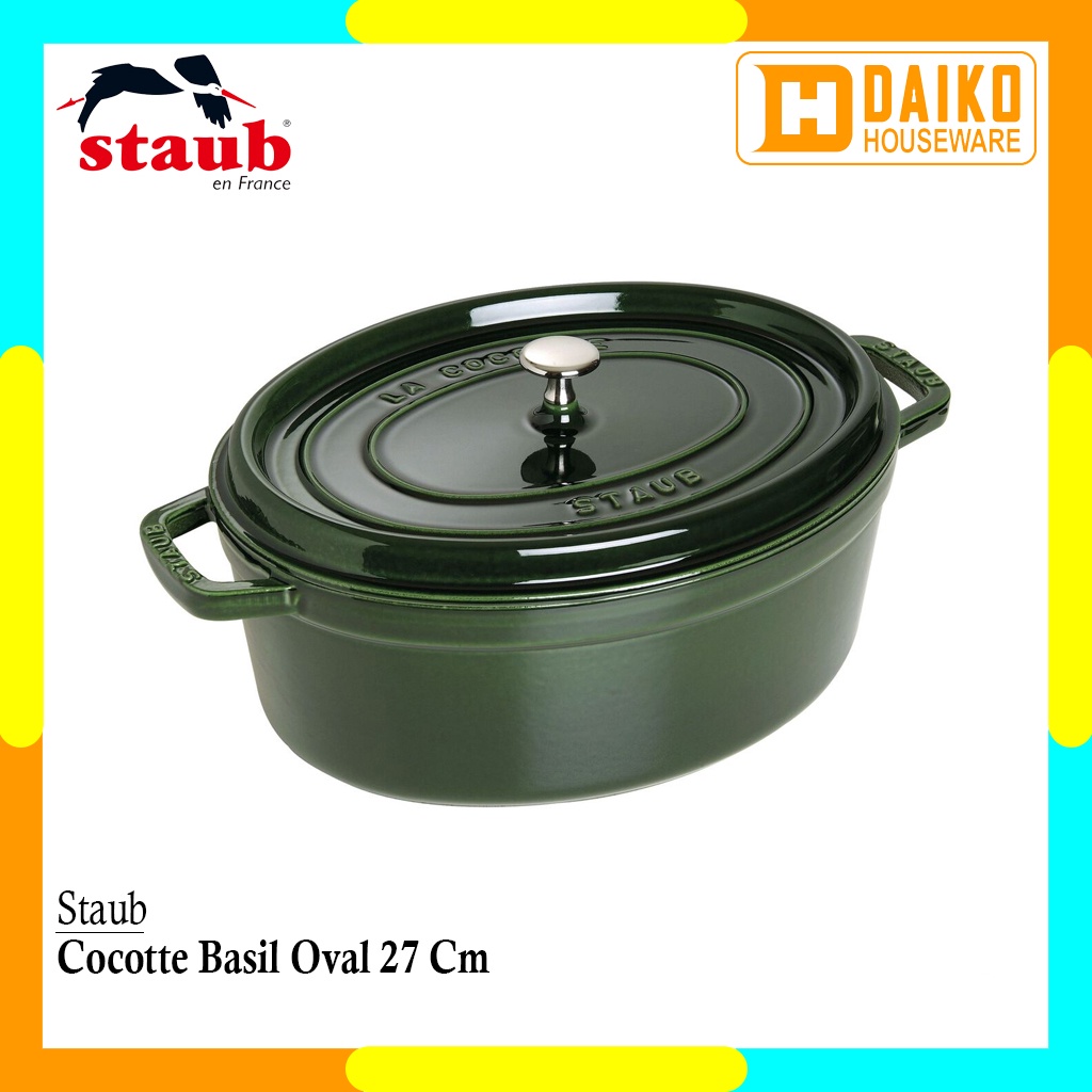 Panci Staub Cocotte Basil Oval 27Cm Cast Iron Cocok Untuk Semua Jenis Kompor Original Staub