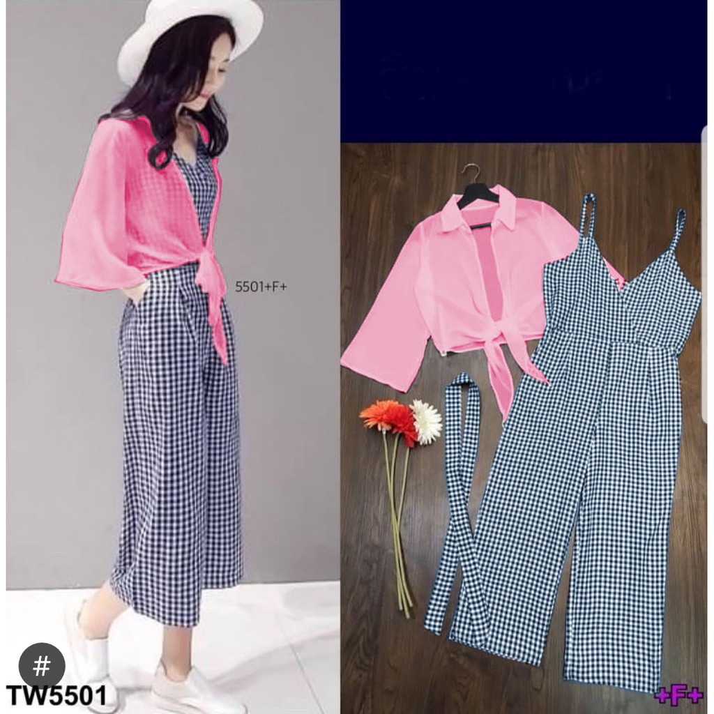 *[HNFK] Setelan Overall / Setelan 2in1 Popol / Set wanita Overal One Set Lengan Kekinian