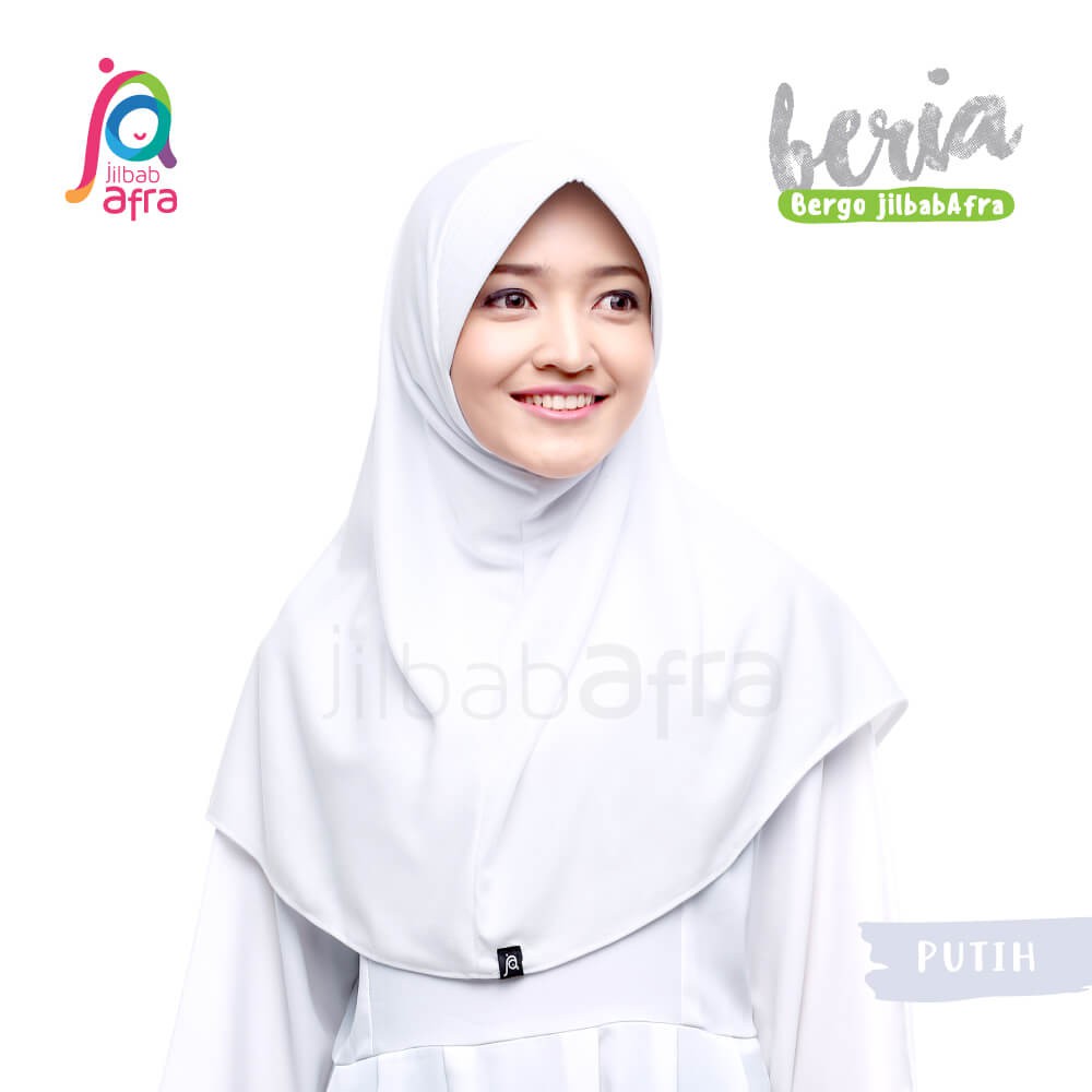 Jilbab Beria Putih - Bergo Jilbab Afra - Hijab Instan Bahan Kaos, Adem &amp; Lembut