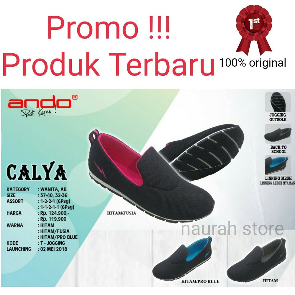 Sepatu Wanita Ando Calya Hitam 100% Original Slipon Kualitas Impor Alternatif Scania