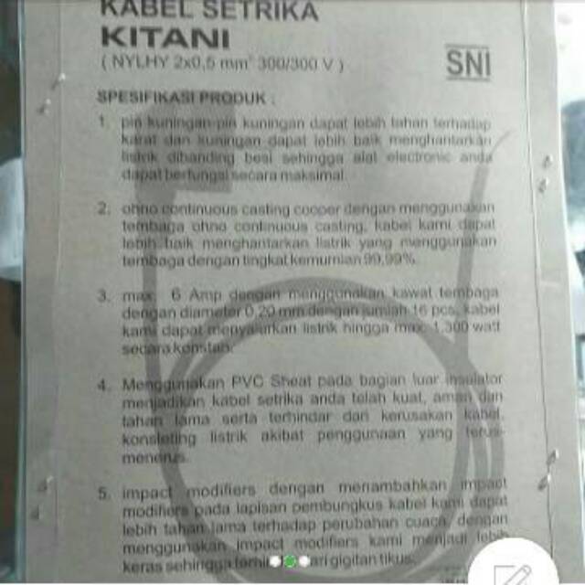 Kabel Setrika KITANI Panjang 1,8M Standar SNI