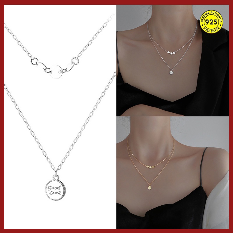 Kalung Model Double Layer Bahan S925 Silver Gaya Korea Untuk Wanita