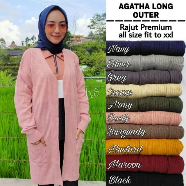 Outer Sweater Jaket Rajut  knit Baju Hangat Polos  Kancing  MUSLIMAH WANITA
