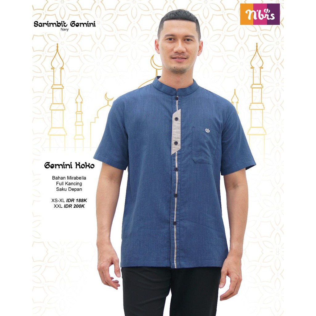 NIBRAS SARIMBIT GEMINI NAVY BAHAN MIRABELLA BAJU SERAGAM LEBARAN KELUARGA MUSLIMAH