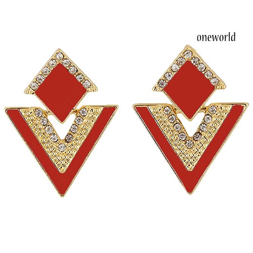 OW@ Punk Fashion Rhinestone Triangle Oil Drop Ear Stud Earrings Geometric Jewelry