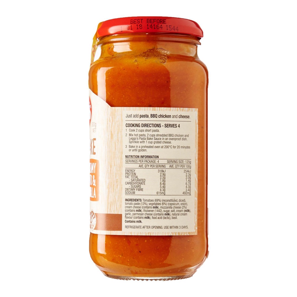 PASTA BAKE CREAMY TOMATO MOZZARELLA LEGGOS 500GR