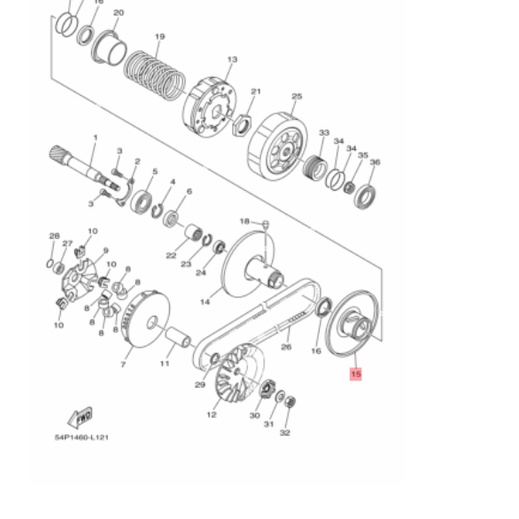SECONDARY SLIDING PULY PULI PULLY PULLEY ATAS MIO GT SOUL GT 115 TIPE MENONJOL ORIGINAL YGP 54P-E7670-10