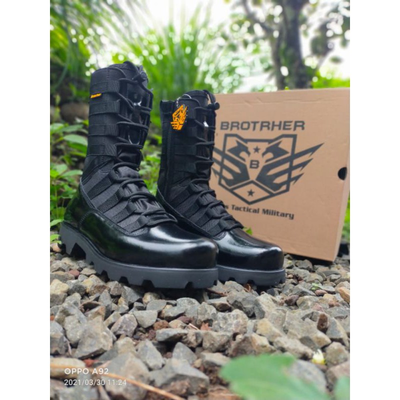 Sepatu Pdl Tni Polri bahan kulit merk brotrher type ninja radial kilap