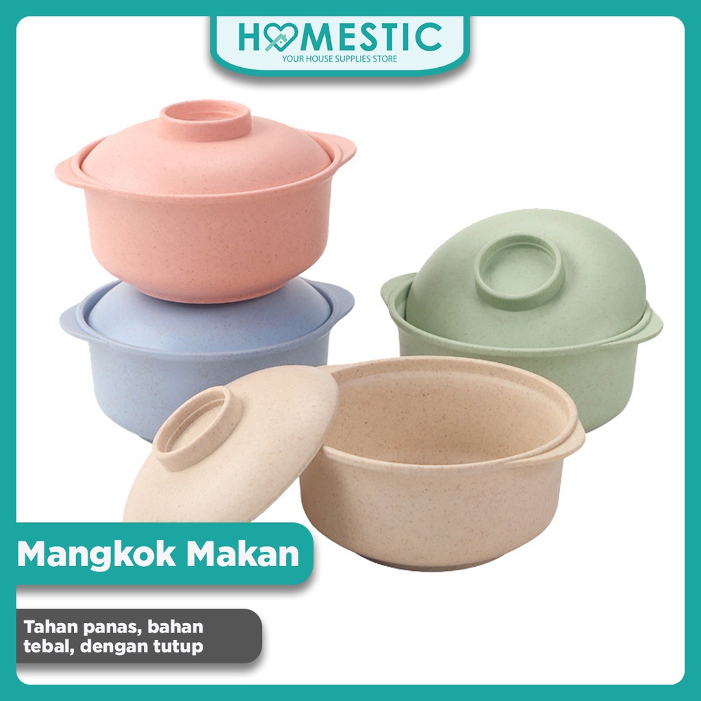 Mangkok Jerami Tutup 2in1 (Mangkok + Tutup) / White Grass Bowl / Mangkuk Jerami / Mangkok Wheat Straw Warna Warni