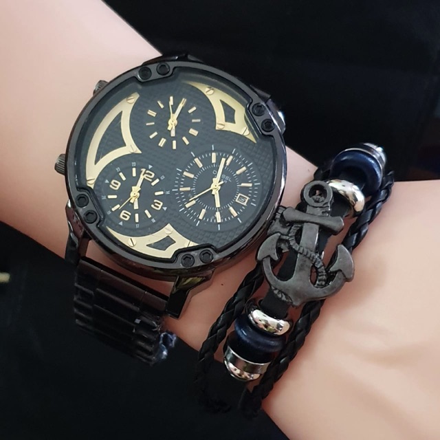 Jam tangan diesel triple time rantai free gelang mewah