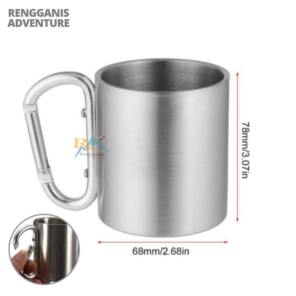 Gelas Mug Carabiner DHAULAGIRI Cangkir Stainless 220 ML Karabiner Camping