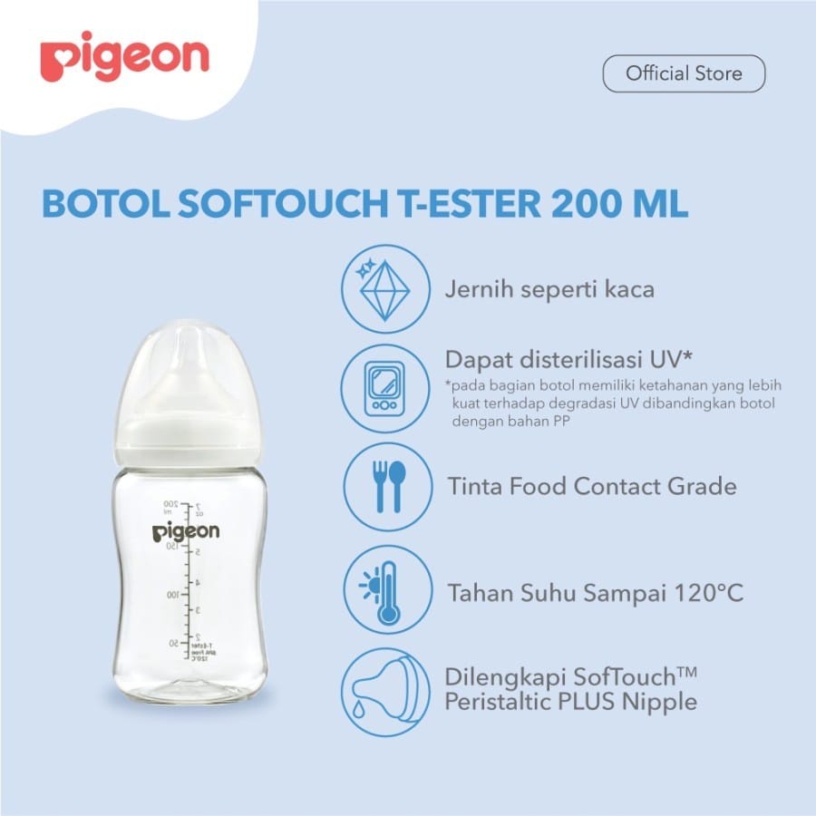 Pigeon Botol T-Ester Wide Neck w/ P-Plus Nipple 200ML - Botol Susu Anak Bayi