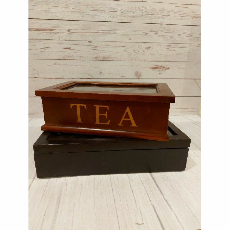 WOODEN TEA STORAGE DISPLAY BOX TEMPAT PENYIMPANAN TEH