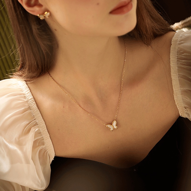 Magic789 Kalung Rantai Liontin Kupu-Kupu Retro Lapis Emas 14K Untuk Wanita