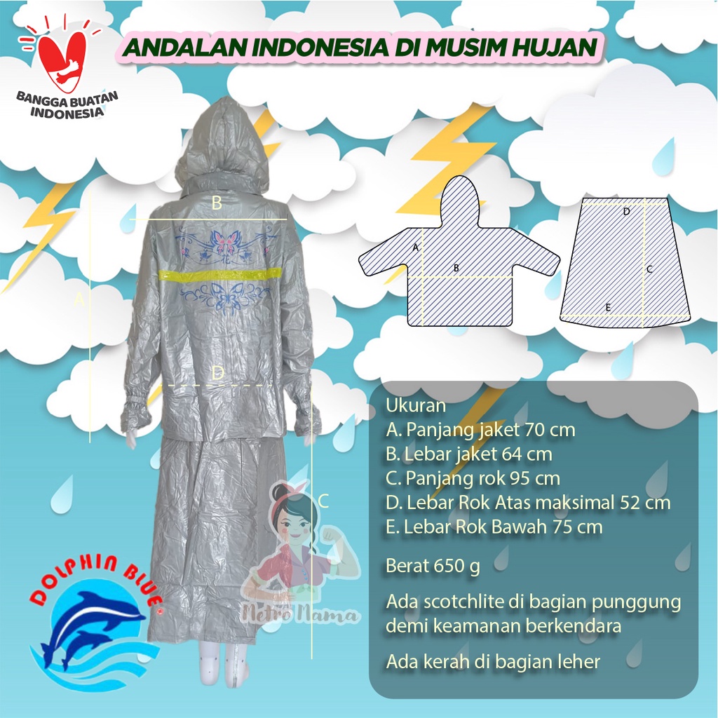 Jas Hujan Wanita Setelan Jaket Rok DOLPHIN BLUE QUEEN 965