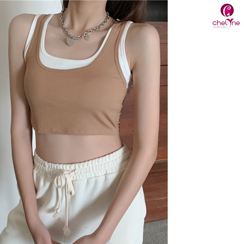 Chelyne Atasan Crop Top With Pad T6880 Tank Top Fashion Bahan Kaos (Inner/Outer/Top)