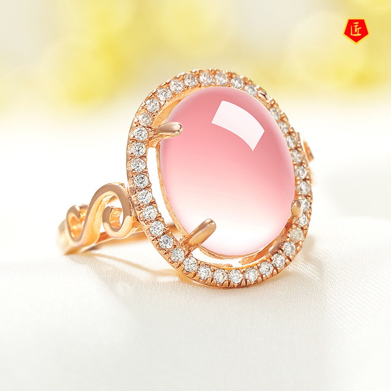 [Ready Stock]925 Silver Ring Women's Ethnic Style Ross Quartz Pink Crystal Diamond